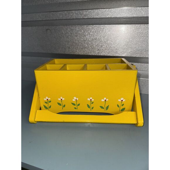 VTG Teleflora 1984 Wooden Planter Caddy - Yellow Floral Organizer Box - Picture 3 of 12